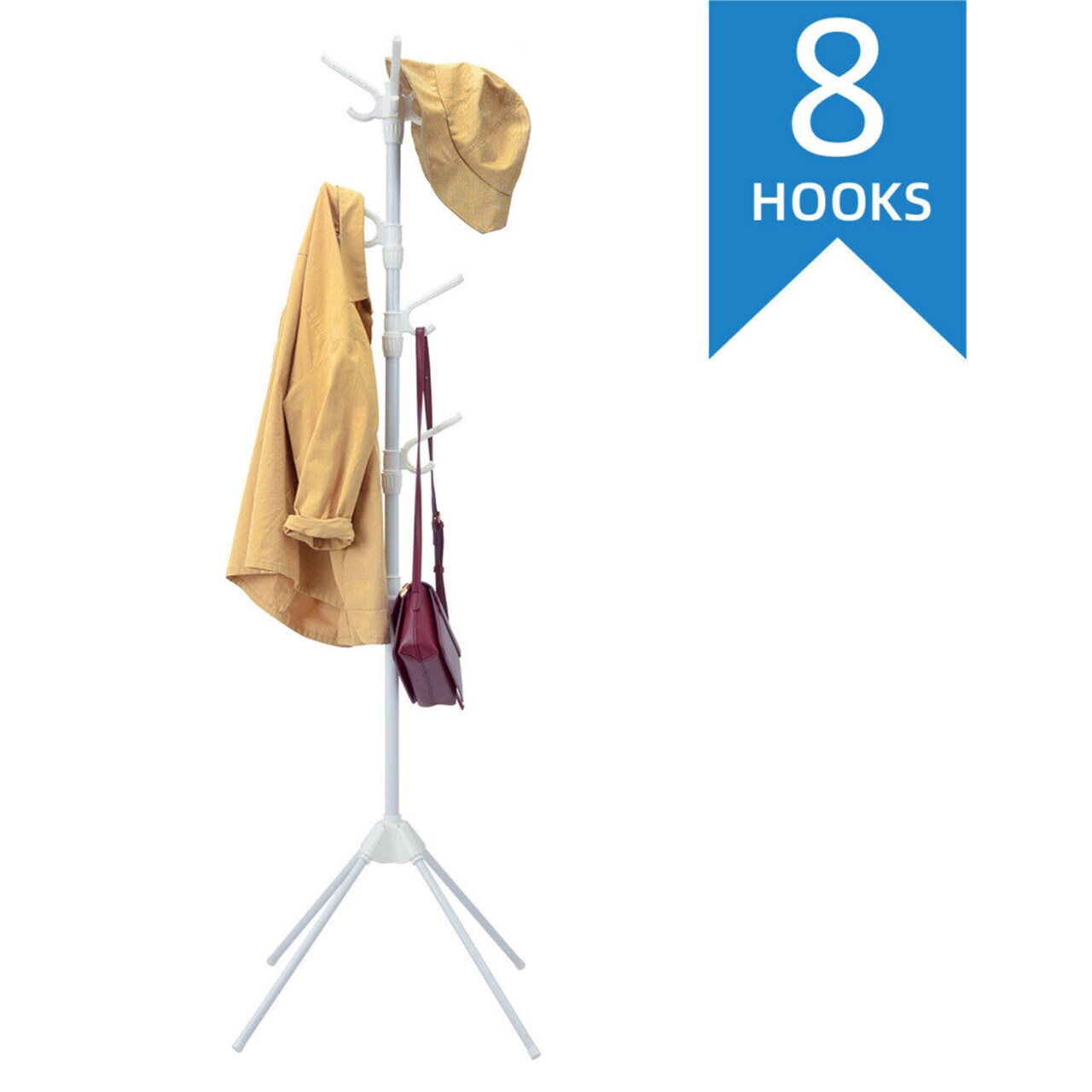 Gymax Metal Coat Rack Stand Hat Hanger Entryway Hall Tree w/ Folding Base and 8 Hooks